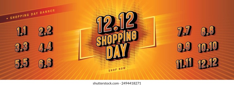 Shopping Day Sale Banner Template Design, Abstract Red Geometric Dots labels Sign, Shopping Day Sale Promotion of every month, Numbers 2, 3, 4, 5, 6, 7, 8, 9, 10, 11, 12 Condensed Font, Special offer.