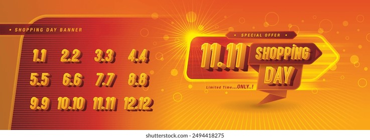 Shopping Day Sale Banner Template Design, Abstract Circle Red Speech Bubble Sign, Shopping Day Sale Promotion of every month, Numbers 2, 3, 4, 5, 6, 7, 8, 9, 10, 11, 12 Condensed Font, Special offer.