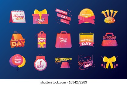 Shopping Day, verschiedene Ankündigung große Verkaufszeit Vektorgrafik
