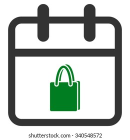Shopping Day vector icon. Style is bicolor flat symbol, green and gray colors, rounded angles, white background.