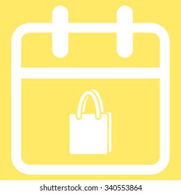 Shopping Day vector icon. Style is flat symbol, white color, rounded angles, yellow background.