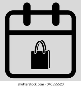Shopping Day vector icon. Style is flat symbol, black color, rounded angles, light gray background.