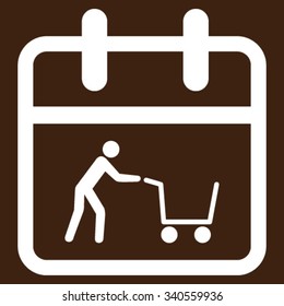 Shopping Day vector icon. Style is flat symbol, white color, rounded angles, brown background.