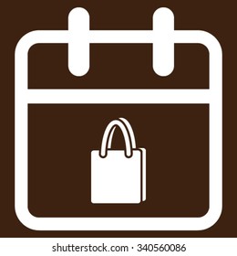 Shopping Day vector icon. Style is flat symbol, white color, rounded angles, brown background.