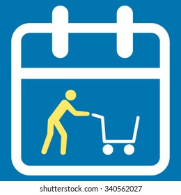 Shopping Day vector icon. Style is bicolor flat symbol, yellow and white colors, rounded angles, blue background.