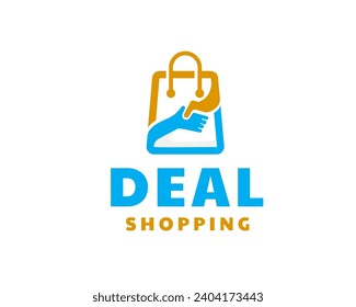 shopping deal commitment handshake paper bag logo icon symbol design template illustration inspiration