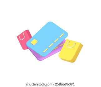 Shopping debit credit card payment e money cashless order 3d icon realistic vector illustration. Purchase buying goods financial banking commercial online paying retail consumerism