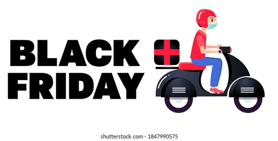 Shopping delivery banner during Black Friday. Delivery of online purchases during the holiday