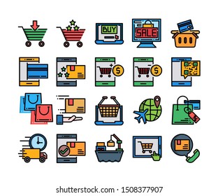 Conjunto de iconos de compras y entrega, Vector e ilustración