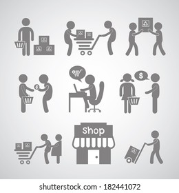 shopping and delivery on gray background 