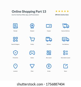 Shopping delivery receipt icon set app element interface part 13 vector graphic design illustration for mobile web presentation