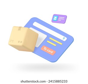 Shopping delivery service searching web form window cargo transportation 3d icon realistic vector illustration. Internet shipping browser application menu information shipment company network page