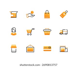 Compras y entrega - conjunto de iconos de estilo de diseño de línea