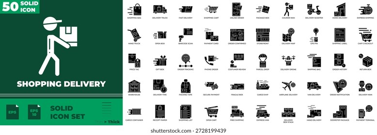 Conjunto de iconos editables sólidos de entrega de compras
