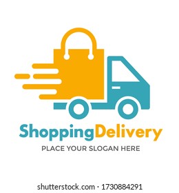 Shopping delivery vector logo template. This design use shipping bag and car symbol. Suitable for business.