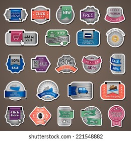 Shopping Design Elements, Stickers And Labels In Retro And Vintage Style, Premium Quality And Special Offer - Isolated On Background. Vector Illustration, Graphic Design