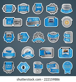 Shopping Design Elements, Stickers And Labels In Retro And Vintage Style, Premium Quality And Special Offer - Isolated On Background. Vector Illustration, Graphic Design Editable For Your Design 