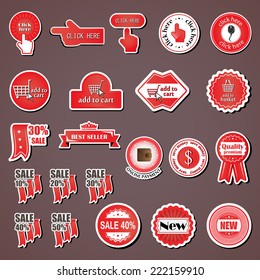 Shopping Design Elements, Stickers And Labels In Retro And Vintage Style - Set - Isolated On Background. Vector Illustration, Graphic Design
