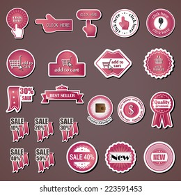 Shopping Design Elements, Stickers And Labels In Retro And Vintage Style - Set - Isolated On Background. Vector Illustration, Graphic Design