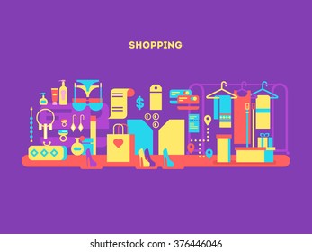 Shopping design flat concept