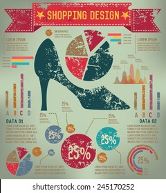 Shopping design on old paper background,info graphic,grunge vector
