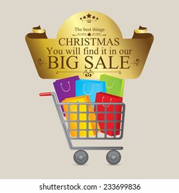 Shopping design over beige background, vector illustration.