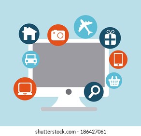 Shopping design over blue background, vector illustration