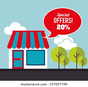 Shopping design over landscape background, vector illustration