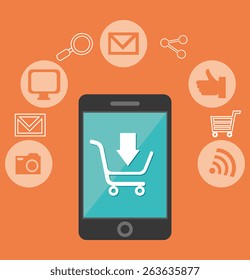 Shopping design over orange background, vector illustration.
