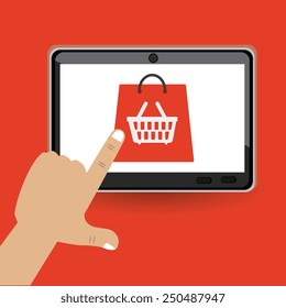 Shopping design over red background, vector illustration.