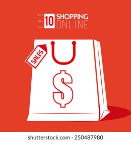 Shopping design over red background, vector illustration.