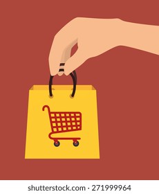 Shopping design over red background, vector illustration.