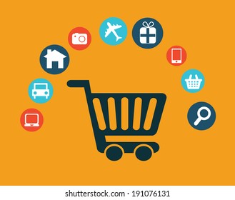 Shopping design over yellow background, vector illustration