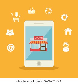 Shopping design over yellow background, vector illustration.