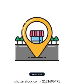 icono de destino de compras. iconos de mapa y navegación. Los iconos incluían mapas, ubicación e iconos de navegación. Colección de iconos vectoriales de alta calidad.