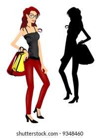 Shopping - Detailed and Silhouette Version - Vector