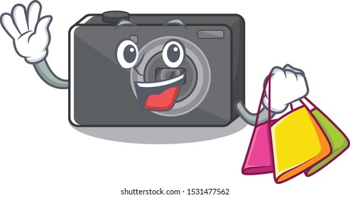 Shopping digital camera isolated with the character