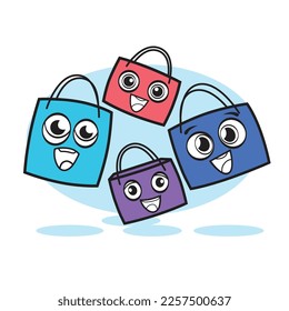 Shopping Discount. Shopping Bag Cartoon. Happy Shopping Online. Big Sale