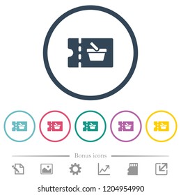 shopping discount coupon flat color icons in round outlines. 6 bonus icons included.