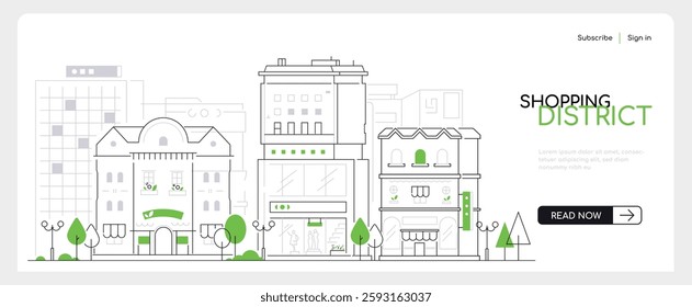 Shopping district - modern thin line design style vector banner