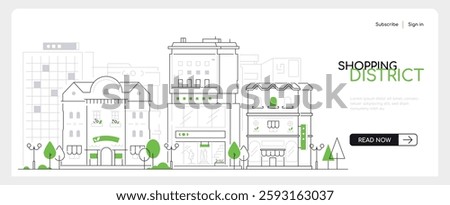 Shopping district - modern thin line design style vector banner