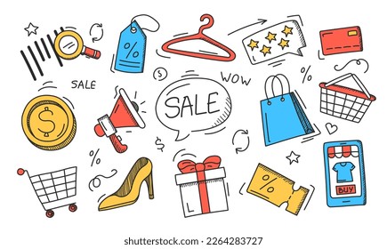 Shopping doodle icons vector