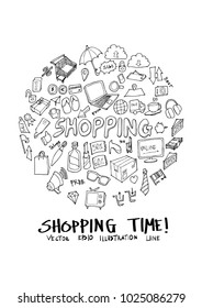 Shopping doodle illustration circle form on a4 paper wallpaper line sketch style