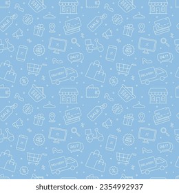 Shopping doodle outline seamless pattern background vector illustration