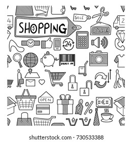 shopping doodle  seamless background pattern  sketch vector ink