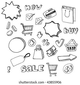 shopping doodles hand drawn set