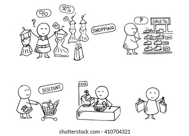 Shopping doodles. Hand drawn vector illustration. Black friday background.