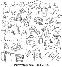 Shopping doodles, Sale. hand drawn style. Excellent vector illustration, EPS 10