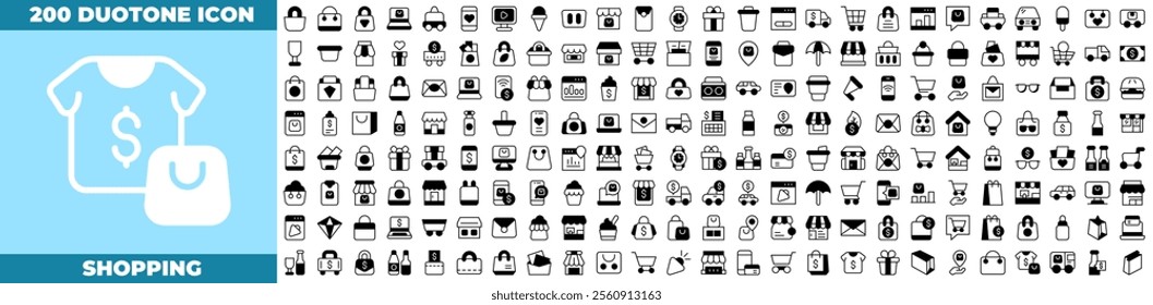 Shopping Duotone Editable Icons set. Vector illustration in modern thin duotone style of shopping icons: shop, cart, sale, etc