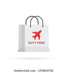 Shopping duty free paper bag. Cartoon cute icon shop sale packaging. Vector stock illustration.